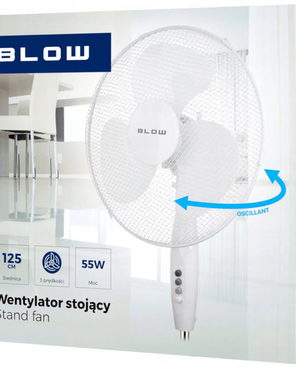 Pastatomas ventiliatorius BLOW 55W 40cm su reguliuojamu aukščiu ir osciliacija