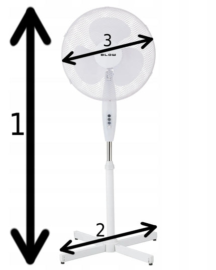 Pastatomas ventiliatorius BLOW 55W 40cm su reguliuojamu aukščiu ir osciliacija