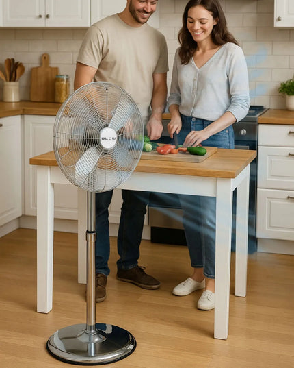 Pastatomas ventiliatorius BLOW su 4 mentėmis, 60W, 125cm, tylus ir galingas metalinis