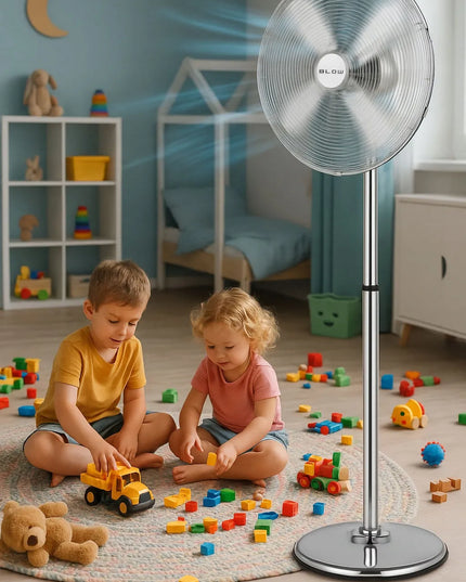 Pastatomas ventiliatorius BLOW su 4 mentėmis, 60W, 125cm, tylus ir galingas metalinis