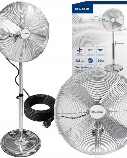Pastatomas ventiliatorius BLOW su 4 mentėmis, 60W, 125cm, tylus ir galingas metalinis