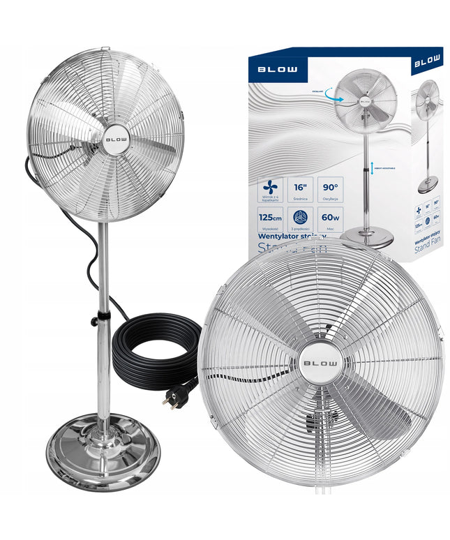 Pastatomas ventiliatorius BLOW su 4 mentėmis, 60W, 125cm, tylus ir galingas metalinis