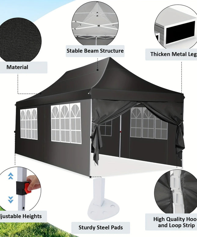 Balta išsiskleidžianti pavėsinė 3x6 m su šoninėmis sienelėmis – elegantiškas pasirinkimas lauko šventėms ir renginiams