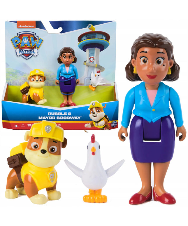 PAW Patrol 3 figūrėlės: Rubble, merė Goodway ir Chickaletta