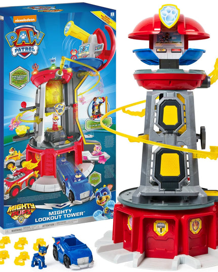 PAW PATROL didelė stebėjimo bokšto bazė, Chase figūrėlė, Mighty Pups, 84 cm + DOVANA