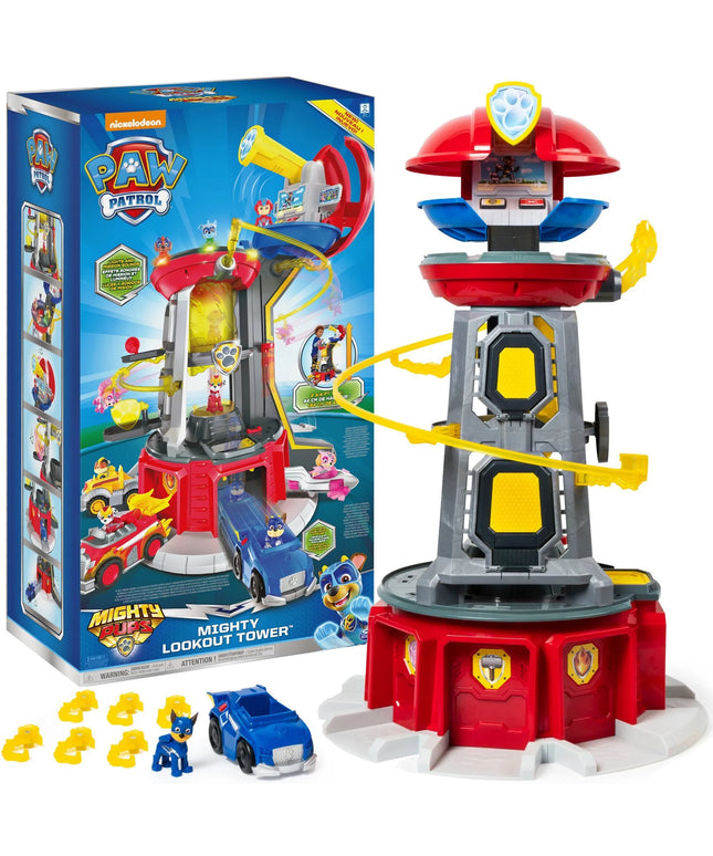 PAW PATROL didelė stebėjimo bokšto bazė, Chase figūrėlė, Mighty Pups, 84 cm + DOVANA