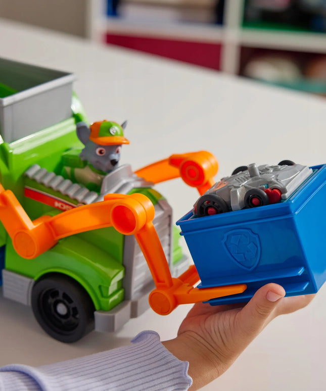 PAW Patrol Rocky šiukšliavežė – Deluxe gelbėjimo transporto priemonė su figūrėle ir priedais
