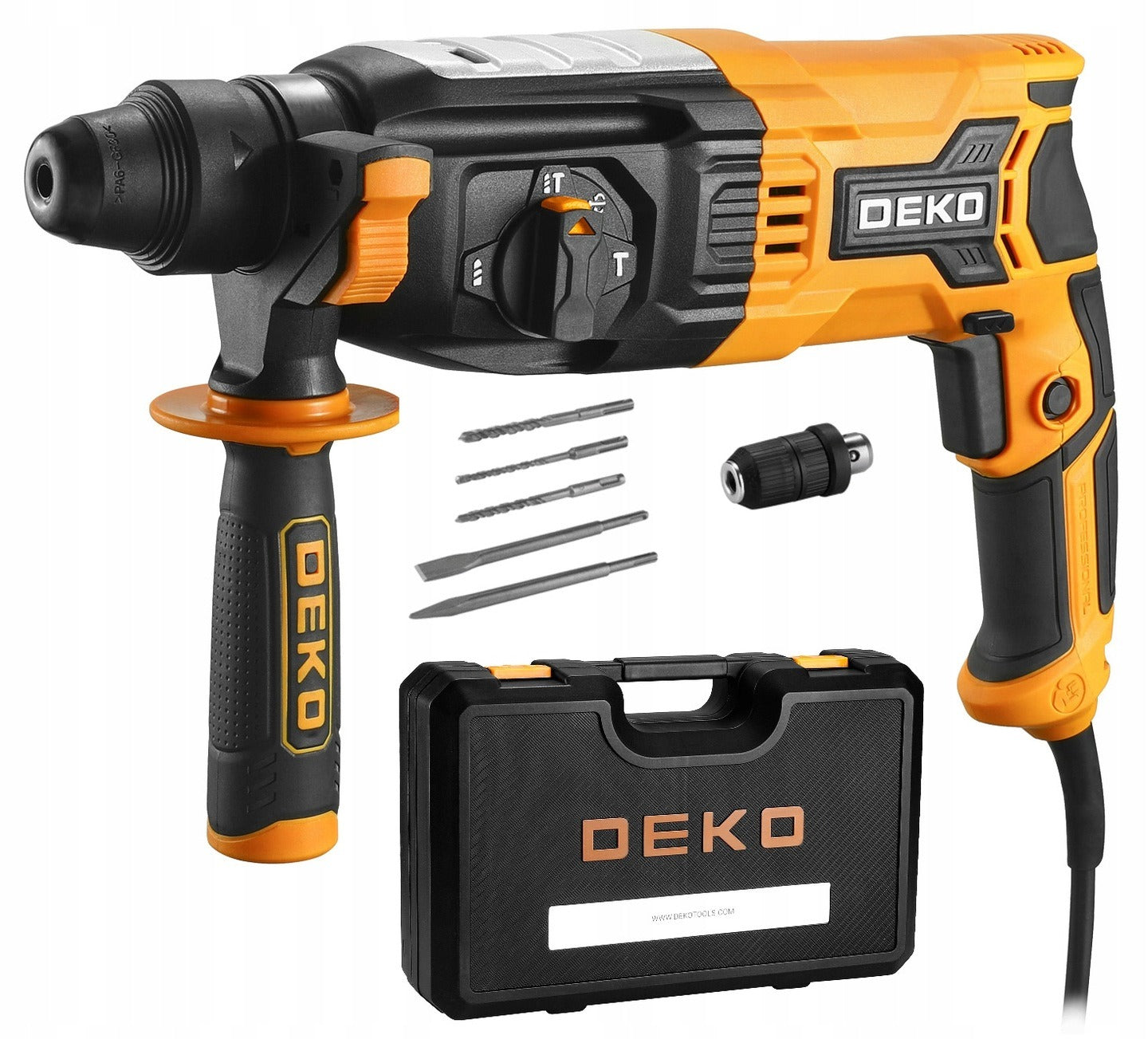 Perforatorius gręžtuvas DEKO DKRH28XL85-ST 850W SDS+ su komplektu ir lagaminu