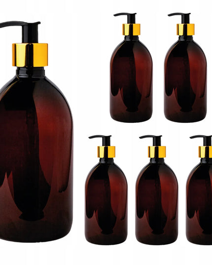 PET buteliuko su auksiniu dozatoriumi skystam muilui 0,5l 500ml 6 vnt.