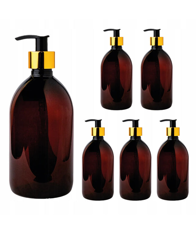 PET buteliuko su auksiniu dozatoriumi skystam muilui 0,5l 500ml 6 vnt.