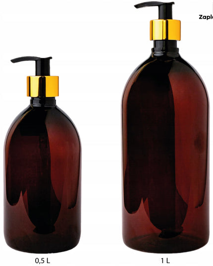 PET buteliuko su auksiniu dozatoriumi skystam muilui 0,5l 500ml 6 vnt.