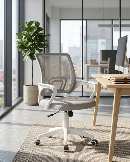 Pilka biuro kėdė GIOSEDIO NFX011, ergonomiškas sukamasis fotelis