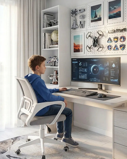 Pilka biuro kėdė GIOSEDIO NFX011, ergonomiškas sukamasis fotelis