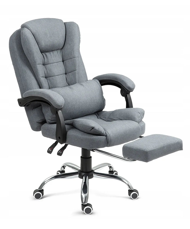 Pilka biuro kėdė su kojų atrama, patogi, tekstilinė, reguliuojama NBR011