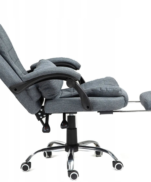 Pilka biuro kėdė su kojų atrama, patogi, tekstilinė, reguliuojama NBR011