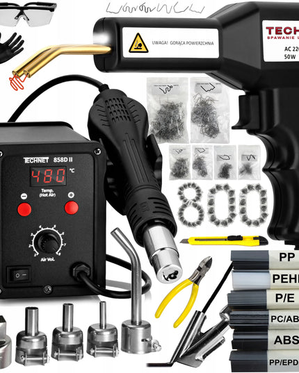 Plastiko suvirinimo aparatas su segikliu Technet 858DII + ZT1 rinkinys su 800 vnt. segtukų