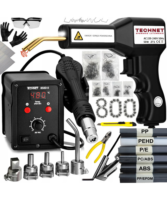 Plastiko suvirinimo aparatas su segikliu Technet 858DII + ZT1 rinkinys su 800 vnt. segtukų