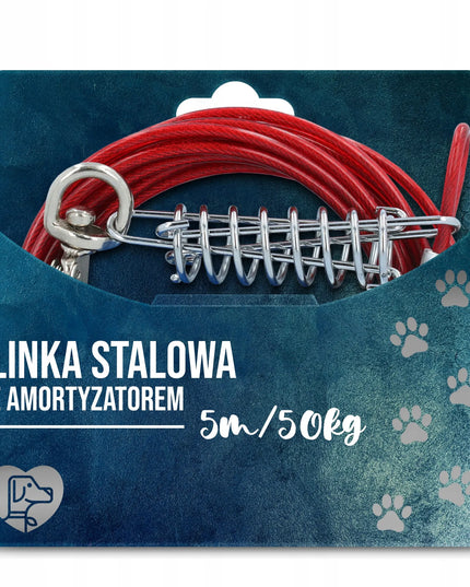 Plieninis trosas-pavadėlis šunims 5m su amortizatoriumi