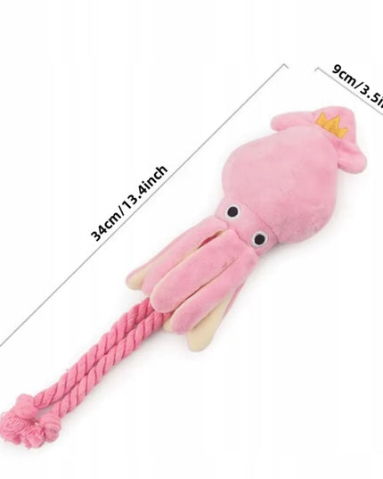 PLIUŠINIS KALMARAS AŠTUONKOJIS ŽAISLAS ŠUNIMS GIRGŽDANTIS TVIRTAS 34 cm