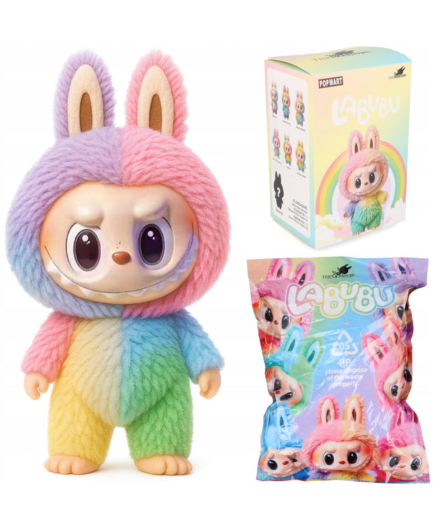 Labubu plonas pliušinis žaislas - raktų pakabukas, The Monsters 17cm serija 4 Rainbow