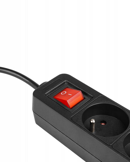 Prailgintuvas su 5 lizdais 3m su įžeminimu, juodas, 3x1,5mm kabelis, 3680W