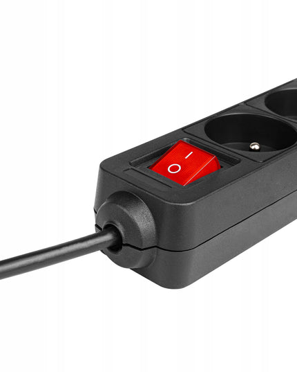Prailgintuvas su 5 lizdais 3m su įžeminimu, juodas, 3x1,5mm kabelis, 3680W