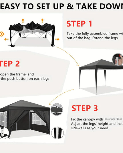 Juoda prekybinė paviljono palapinė 3x3 m su sienelėmis – greitai pastatoma ir tvirta pavėsinė šventėms, renginiams, prekybai