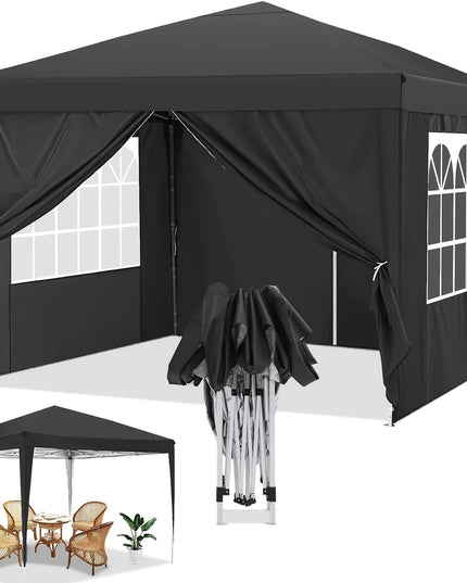 Juoda prekybinė paviljono palapinė 3x3 m su sienelėmis – greitai pastatoma ir tvirta pavėsinė šventėms, renginiams, prekybai