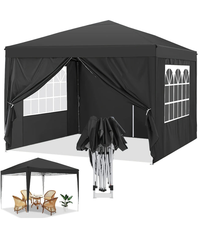 Juoda prekybinė paviljono palapinė 3x3 m su sienelėmis – greitai pastatoma ir tvirta pavėsinė šventėms, renginiams, prekybai