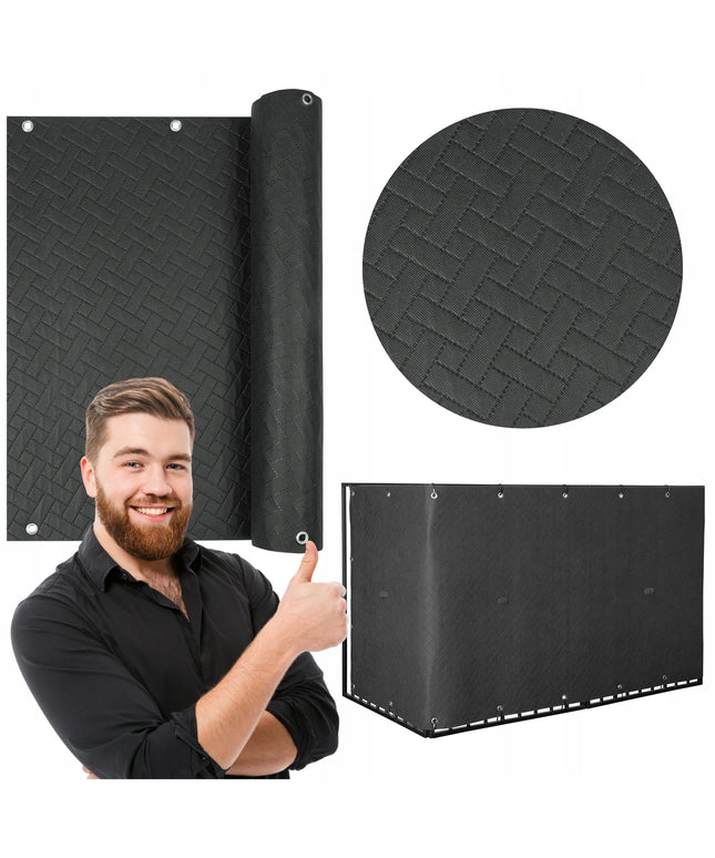 PREMIUM balkono uždanga grafito spalvos 1x6m kilimėlis balkonui terasai tvorai storas 240g