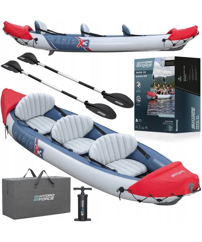 Pripučiama baidarė Bestway Rapid X3, 3 vietų + irklai ir krepšys, 381x100 cm, 65132