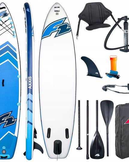 Pripučiama SUP lenta F2 Axxis 12'2" Light Blue Combo su 2in1 irklu ir sėdyne