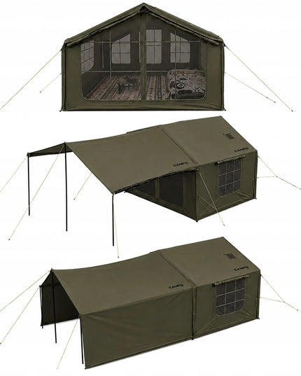 Pripučiamas kempingo ir glamping palapinė 5-7 asmenims, didelis prieangis, Oxford 420D