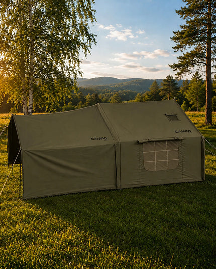 Pripučiamas kempingo ir glamping palapinė 5-7 asmenims, didelis prieangis, Oxford 420D