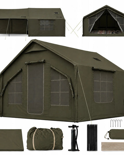 Pripučiamas kempingo ir glamping palapinė 5-7 asmenims, didelis prieangis, Oxford 420D