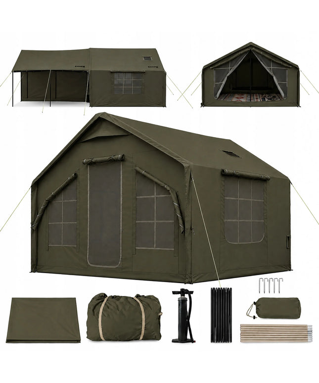 Pripučiamas kempingo ir glamping palapinė 5-7 asmenims, didelis prieangis, Oxford 420D