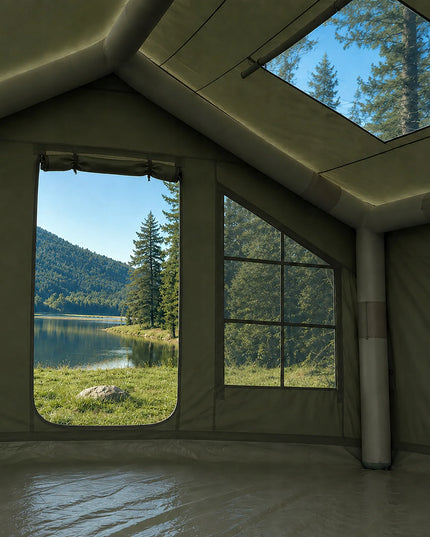Pripučiamas kempingo ir glamping palapinė 5-7 asmenims, didelis prieangis, Oxford 420D