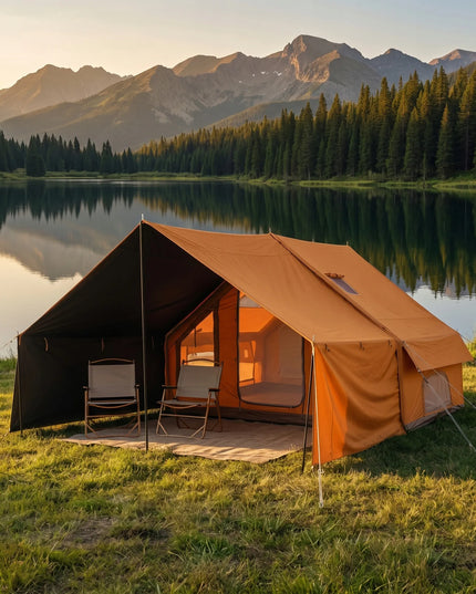 Pripučiamas kempingo ir glamping palapinė Boste 4 asmenims su prieangiu ir pompa