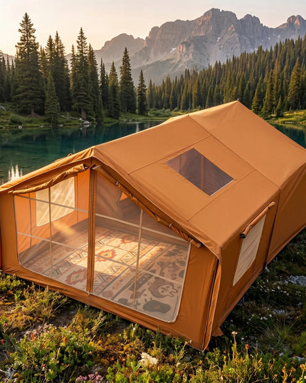 Pripučiamas kempingo ir glampingo palapinės 5–7 asmenims, didelis prieangis, Oxford 420D