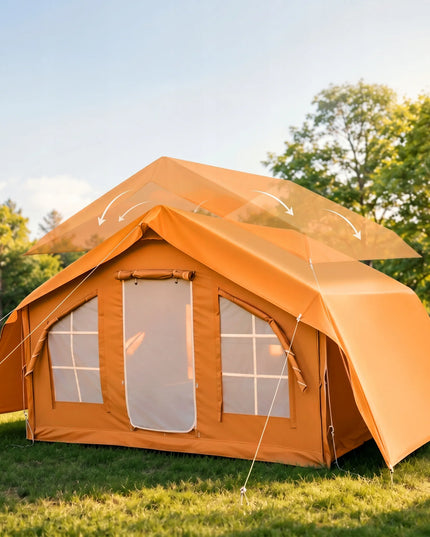 Pripučiamas kempingo ir glampingo palapinės 5–7 asmenims, didelis prieangis, Oxford 420D