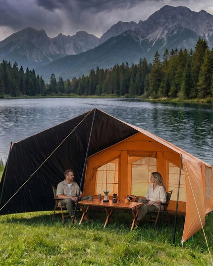 Pripučiamas kempingo ir glampingo palapinės 5–7 asmenims, didelis prieangis, Oxford 420D