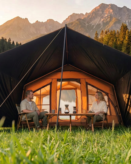 Pripučiamas kempingo ir glampingo palapinės 5–7 asmenims, didelis prieangis, Oxford 420D