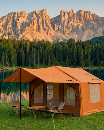Pripučiamas kempingo ir glampingo palapinės 5–7 asmenims, didelis prieangis, Oxford 420D