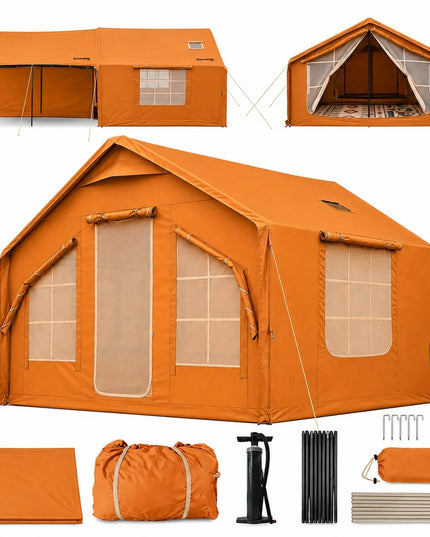 Pripučiamas kempingo ir glampingo palapinės 5–7 asmenims, didelis prieangis, Oxford 420D