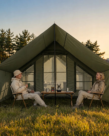 Pripučiamas kempingo ir glampingo palapinės „Boste AirCab“, 4 vietų, su priebučiu ir pompa, tvirtas
