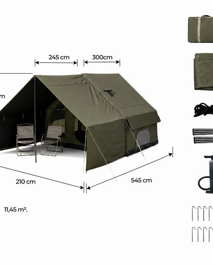 Pripučiamas kempingo ir glampingo palapinės „Boste AirCab“, 4 vietų, su priebučiu ir pompa, tvirtas