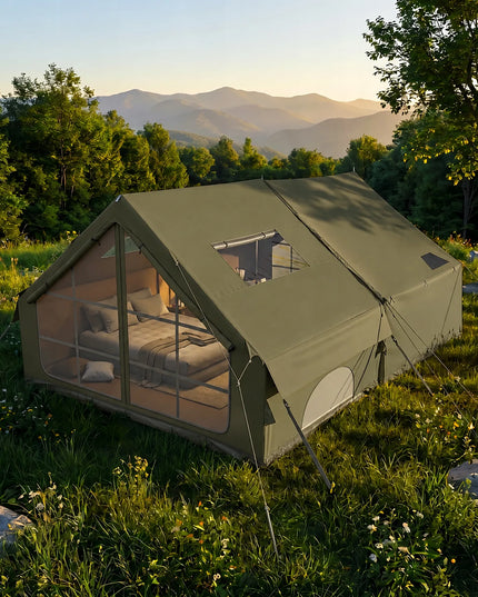 Pripučiamas kempingo ir glampingo palapinės „Boste AirCab“, 4 vietų, su priebučiu ir pompa, tvirtas
