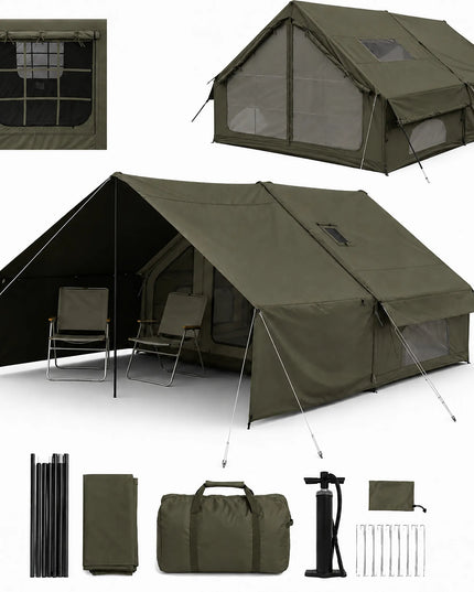 Pripučiamas kempingo ir glampingo palapinės „Boste AirCab“, 4 vietų, su priebučiu ir pompa, tvirtas