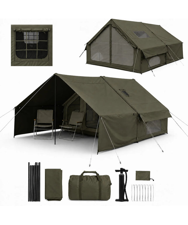 Pripučiamas kempingo ir glampingo palapinės „Boste AirCab“, 4 vietų, su priebučiu ir pompa, tvirtas