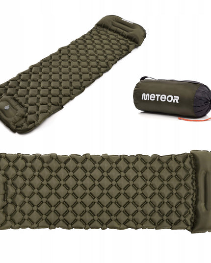 Pripučiamas turistinis kilimėlis Meteor 190x56x4 cm su integruotu kojiniu siurbliu ultralengvas kilimėlis stovyklavimui alyvuogių spalvos
